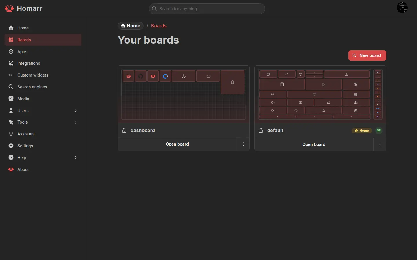 Board management with board previews