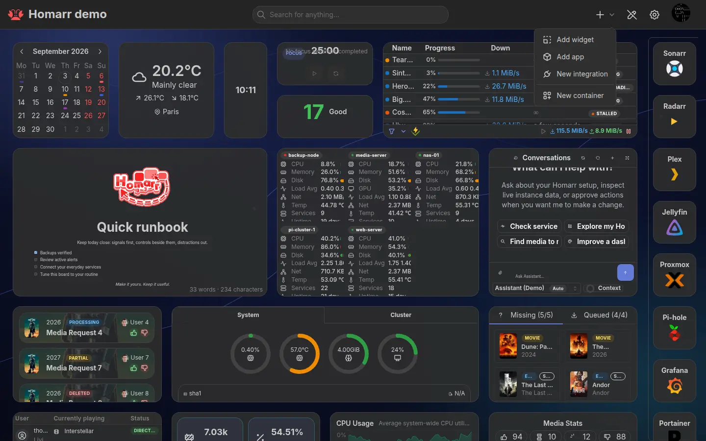 Board in edit mode with the add-content menu