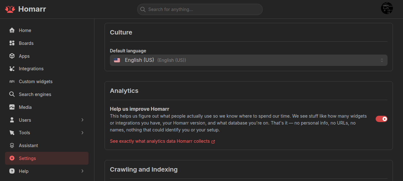 Analytics setting