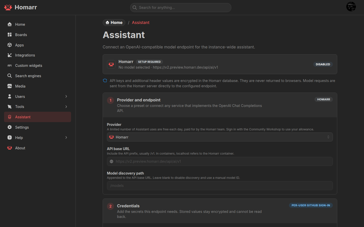 The Assistant management page