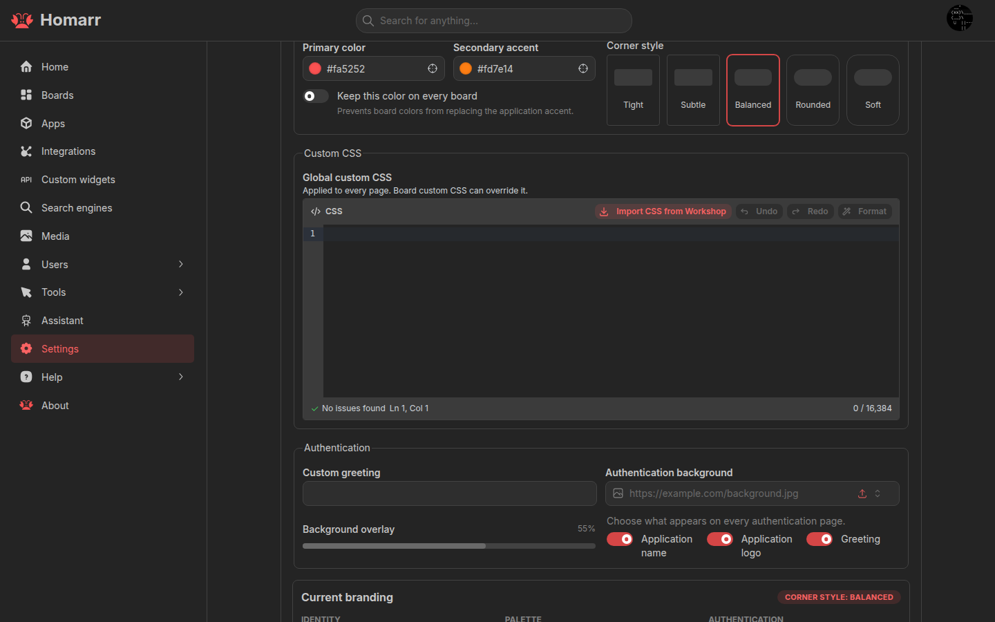 Global custom CSS editor