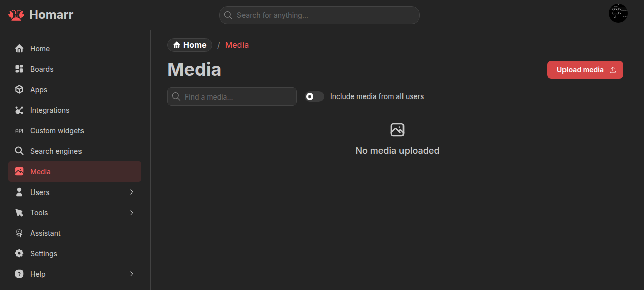 The Media management page