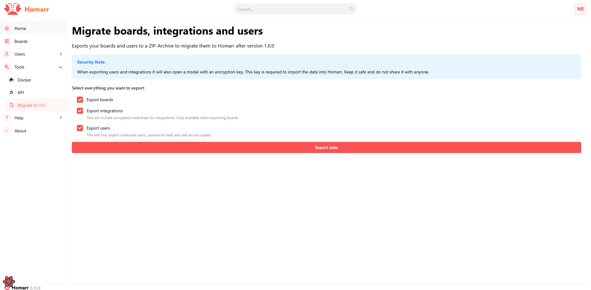 Export page
