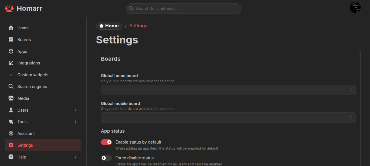 Instance-wide board defaults