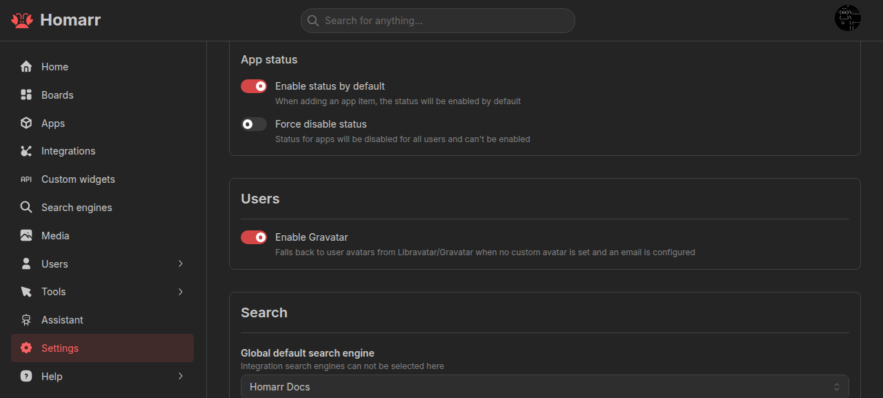 Instance-wide user settings